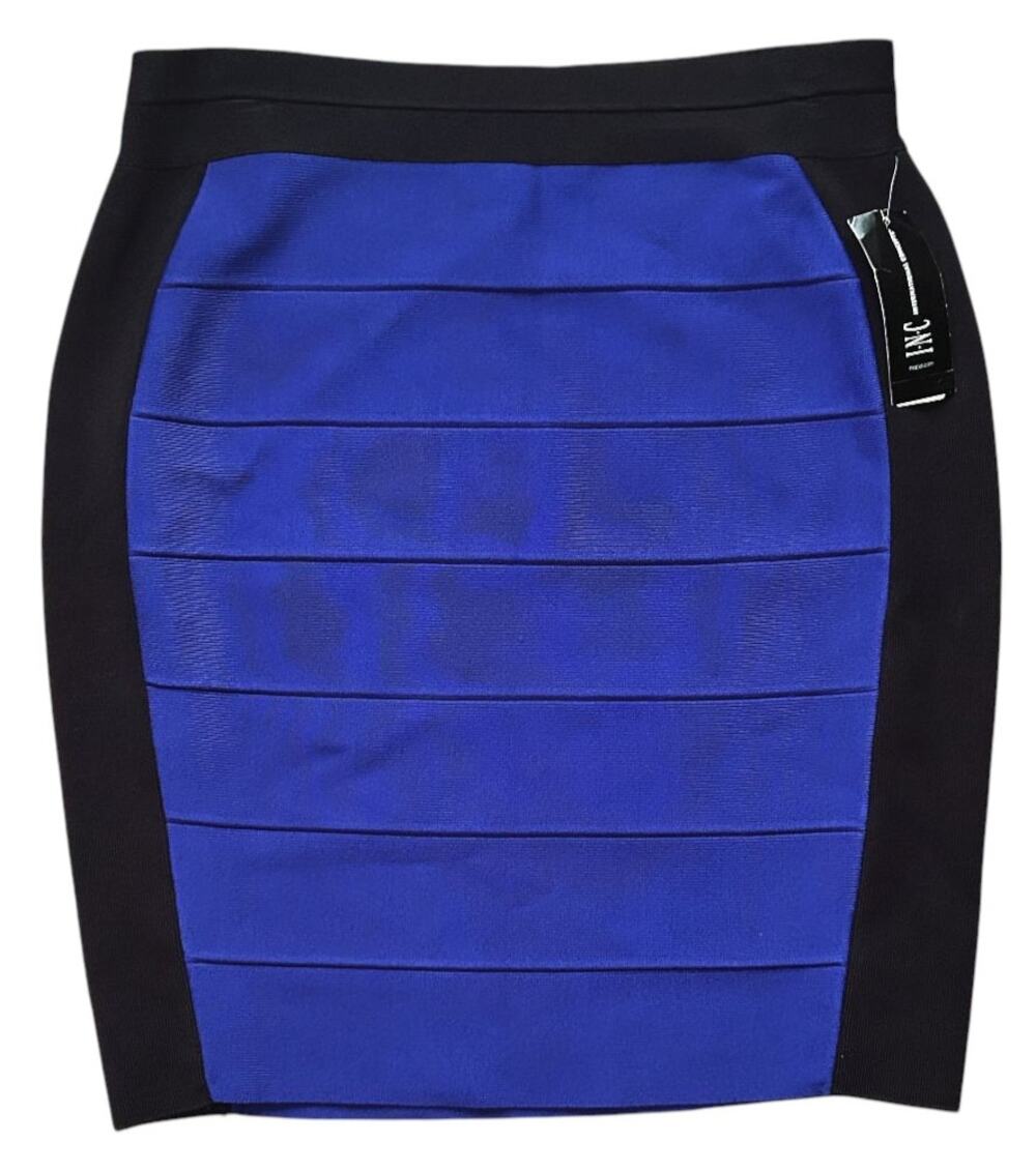 NWT I.N.C. International Concepts Blue & Black Block Bandage Mini Skirt M